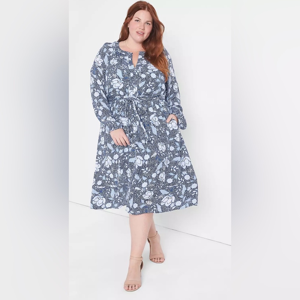 Lane Bryant Blue Floral Long Sleeve Dress - Picture 3 of 6